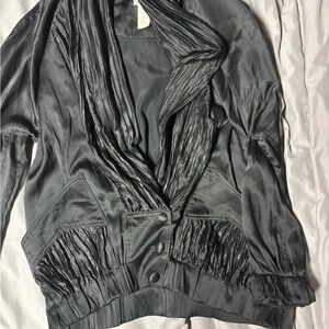 Vintage Black Silk Draped Button-Front Jacket